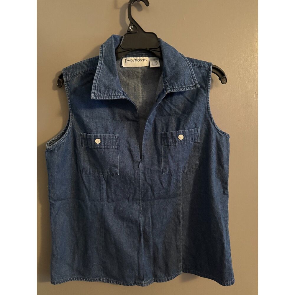 Passport Sleeveless Denim Button-Up Vest Size L Women